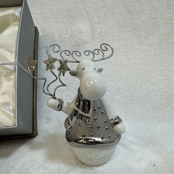 Pier 1 Original MOOSE Figurine 4 1/2" Silver Ceramic Gold Silver c/w Box EX Cond - Picture 1 of 10